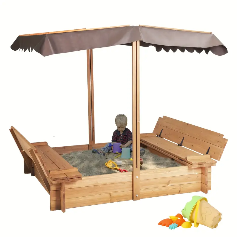 Kids Sand Boxes with Canopy Sandboxes with Covers Foldable Bench Seats