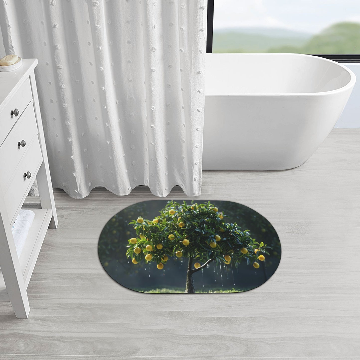 Rounded Corner Citrus Tree Rubber Mat - 23.6x15.7 Inches, Premium Fiber Material, Non-Slip & Durable, Perfect for Home Décor