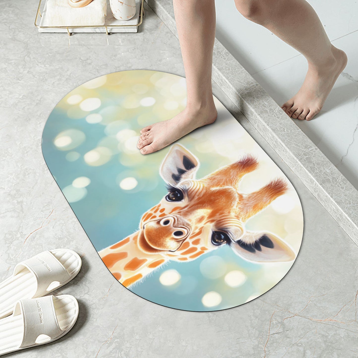 Cute Giraffe Pattern Rounded Corner Rubber Mat - 23.6x15.7 Inches, Soft Microfiber Material, Non-Slip Design, Perfect for Home Décor and Practical Use