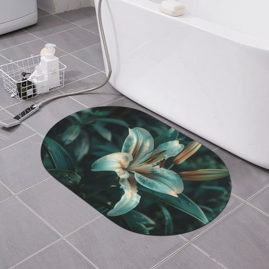 Elegant Lily Pattern Rounded Corner Rubber Mat - 23.6x15.7 Inches, Soft Microfiber Material, Non-Slip and Durable for Home Décor and Utility