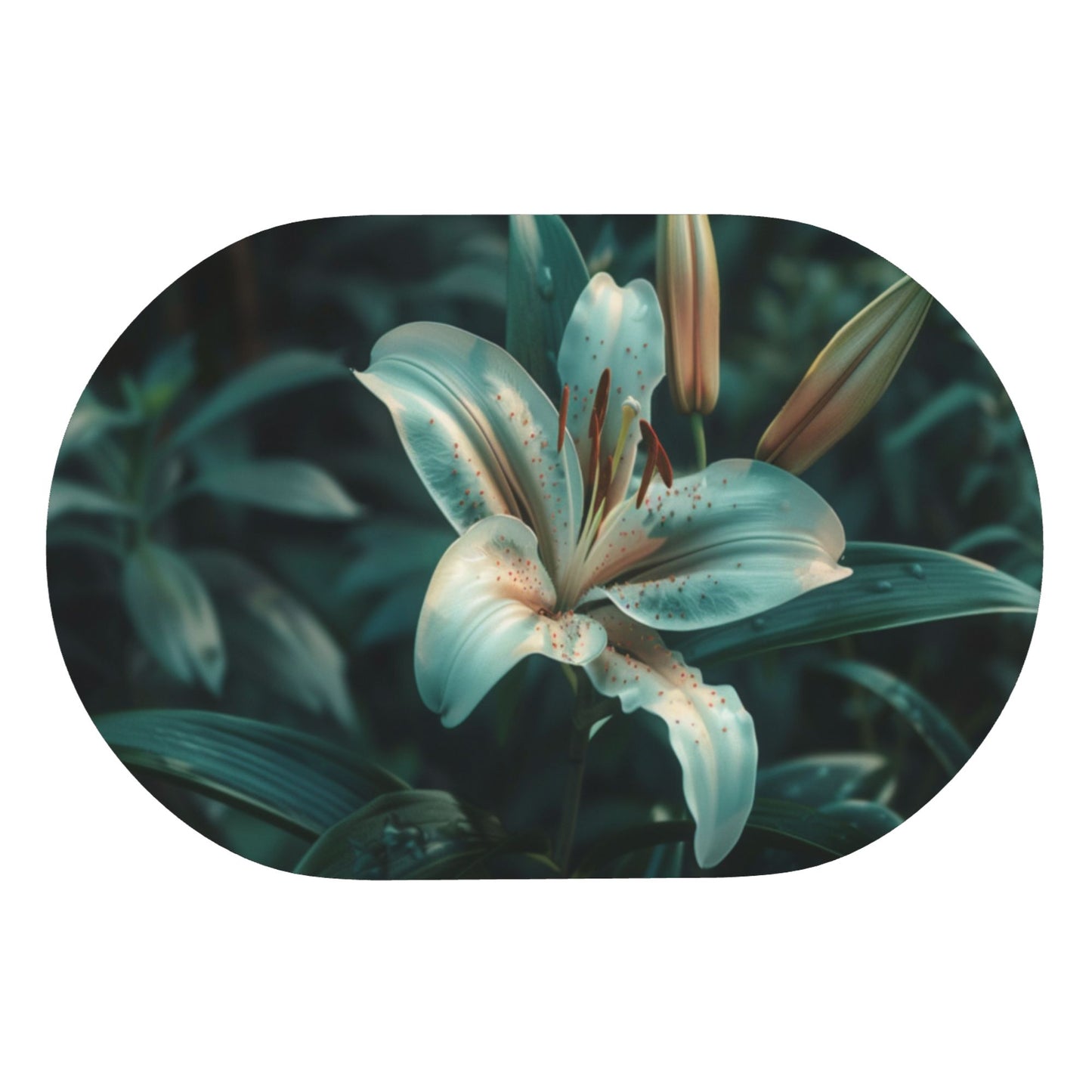 Elegant Lily Pattern Rounded Corner Rubber Mat - 23.6x15.7 Inches, Soft Microfiber Material, Non-Slip and Durable for Home Décor and Utility