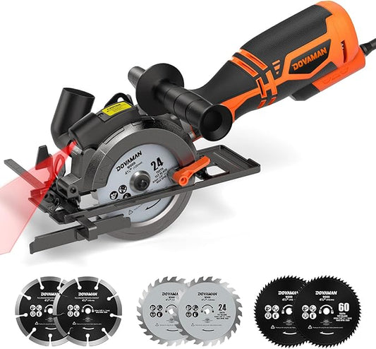 Circular Saw, 5.8A 4-1/2" Compact Circular Saw w/Contractor Bag, Laser Guide, Metal Auxiliary Handle, Multi-Material Cuts w/ 6 Saw Blades